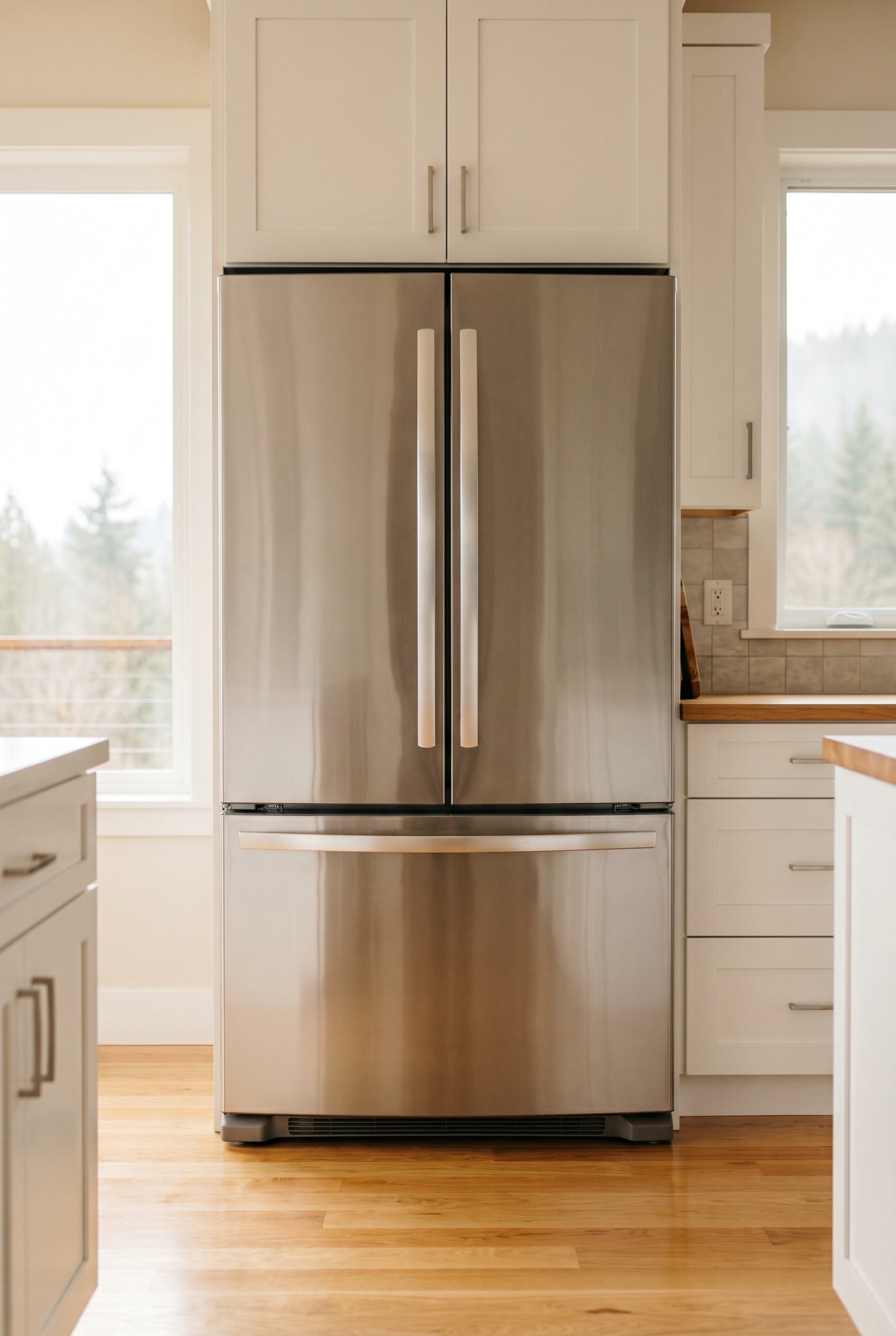 Stainless steel French-door refrigerator we service across the Puget Sound